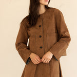 Faux Suede Button Down Jacket - Brown, Women's Jackets Collection