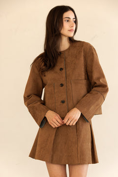 Faux Suede Button Down Jacket - Brown, Women's Jackets Collection