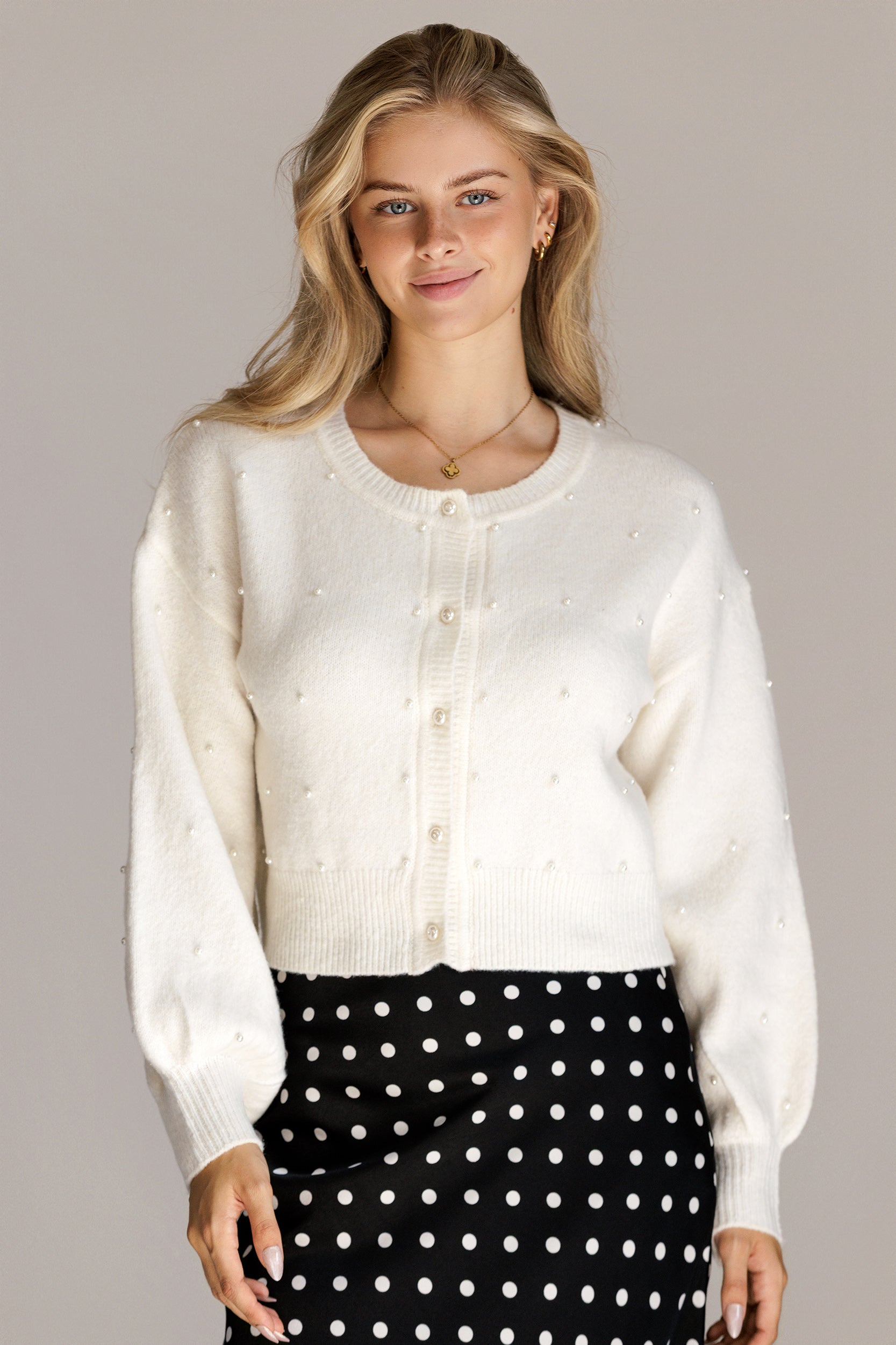Cardigan With Pearl Buttons - cream, womens cardigan collection