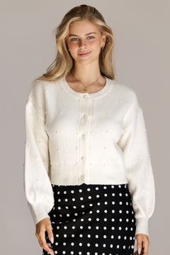 Cardigan With Pearl Buttons - cream, womens cardigan collection