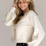Cardigan With Pearl Buttons - cream, womens cardigan collection