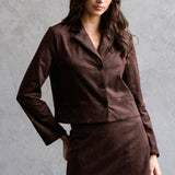 Suede Detail Jacket - Chocolate, Women's Tops Collection