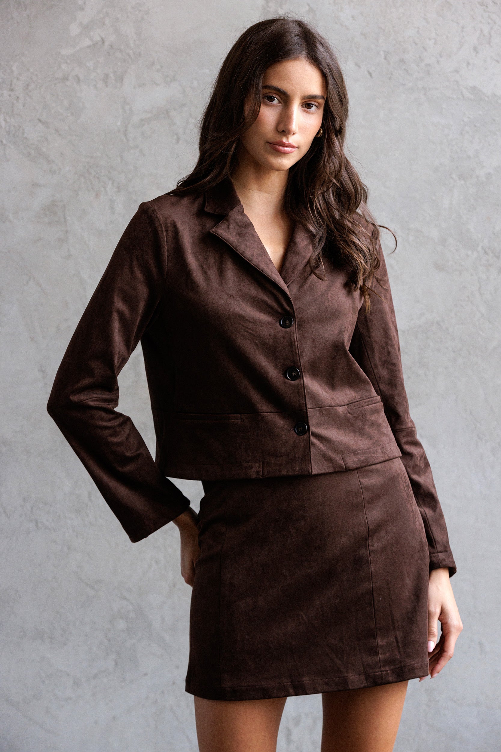 Suede Detail Jacket - Chocolate, Women's Tops Collection
