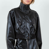 Faux Leather Bomber Jacket