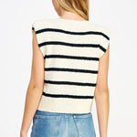 Shoulder Pad Sleeveless Stripe Sweater - cream/black, women's top collection 