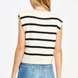 Shoulder Pad Sleeveless Stripe Sweater - cream/black, women's top collection 