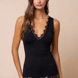 Rim V-Neck Lace Tank Top