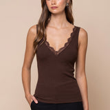Rim V-Neck Lace Tank Top