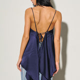 V Neck Satin Tie Back Top