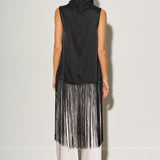 Satin Mock Neck With Fringe