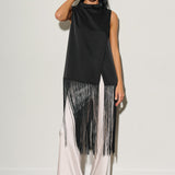 Satin Mock Neck With Fringe