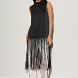 Satin Mock Neck With Fringe