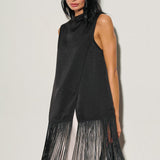 Satin Mock Neck With Fringe