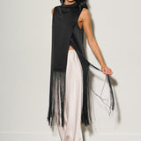 Satin Mock Neck With Fringe