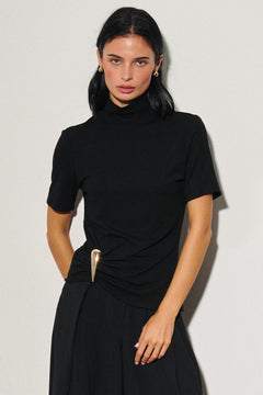Mock Neck Top With Gold Trim