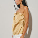 Strapless Pleated Satin Top