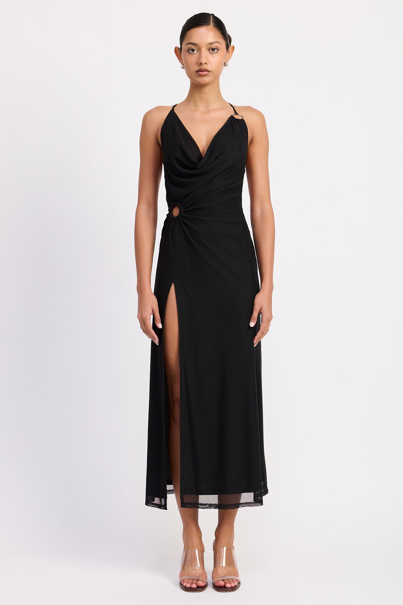 Mesh Crossback Maxi Dress - black, womens dress collection