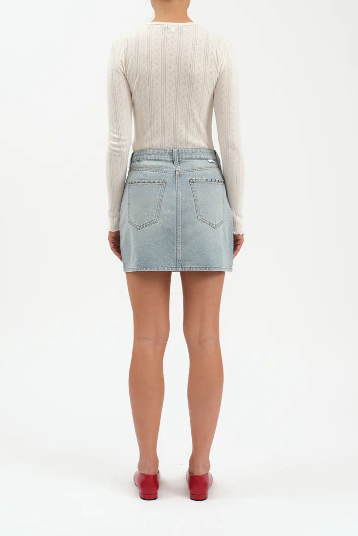 Daze - Studded Mini Skirt - light denim, womens denim skirt collection