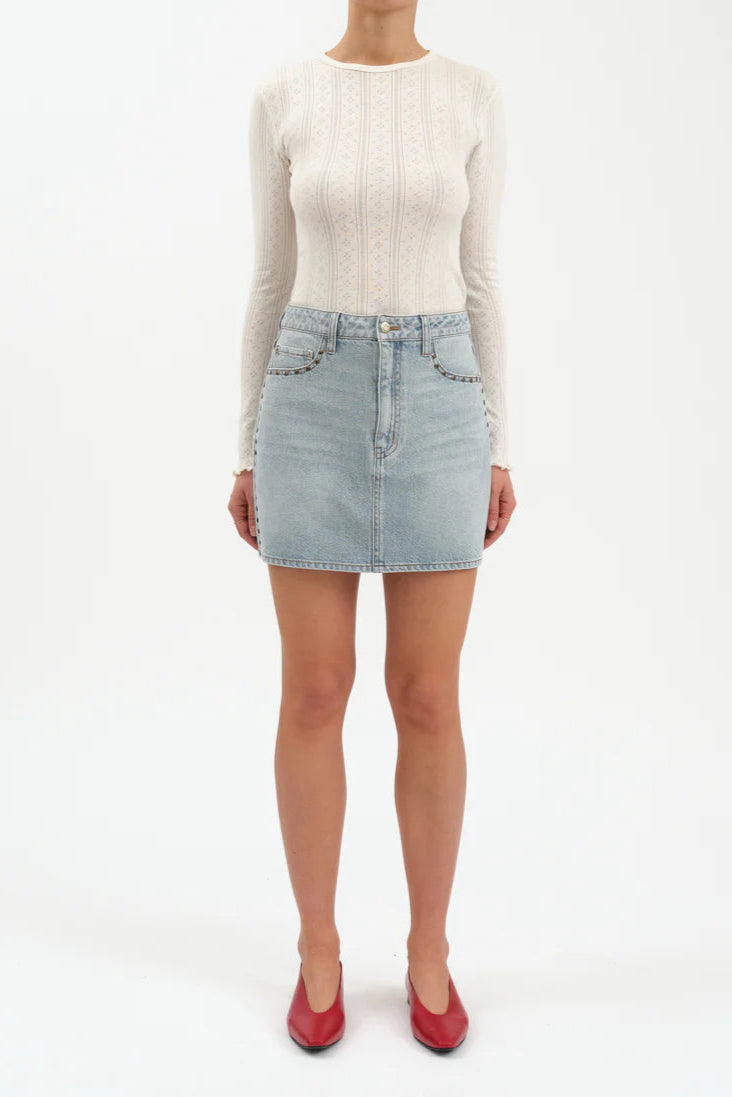 Daze - Studded Mini Skirt - light denim, womens denim skirt collection