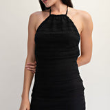 Crochet Detail Knit Halterneck Mini Dress