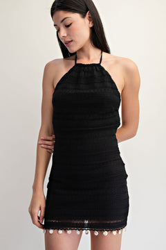 Crochet Detail Knit Halterneck Mini Dress
