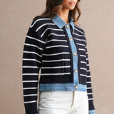 Stripe Knit Denim Cardigan