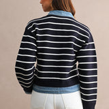 Stripe Knit Denim Cardigan