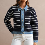 Stripe Knit Denim Cardigan