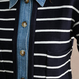 Stripe Knit Denim Cardigan