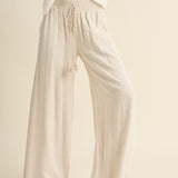 Smocked Waist Pants With Tassel