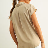 Button Down Cap Sleeve Shirt