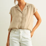 Button Down Cap Sleeve Shirt