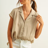 Button Down Cap Sleeve Shirt