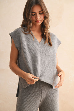 V-Neck Sweater Vest Top - Espresso, womens sweater / matching set collection