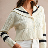 Cropped Collar Knit Cardigan