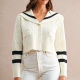 Cropped Collar Knit Cardigan