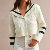 Cropped Collar Knit Cardigan