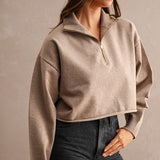 Half Zip Up Sweater Crop Top