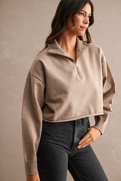 Half Zip Up Sweater Crop Top