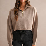 Half Zip Up Sweater Crop Top