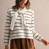 Stripe Knit Top With Scarf