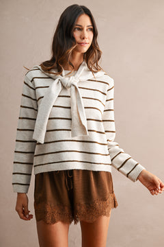 Stripe Knit Top With Scarf