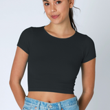 Rib Crew Neck Cap Sleeve Top