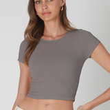 Rib Crew Neck Cap Sleeve Top