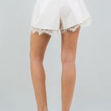 Lace Trim Faux Leather Shorts