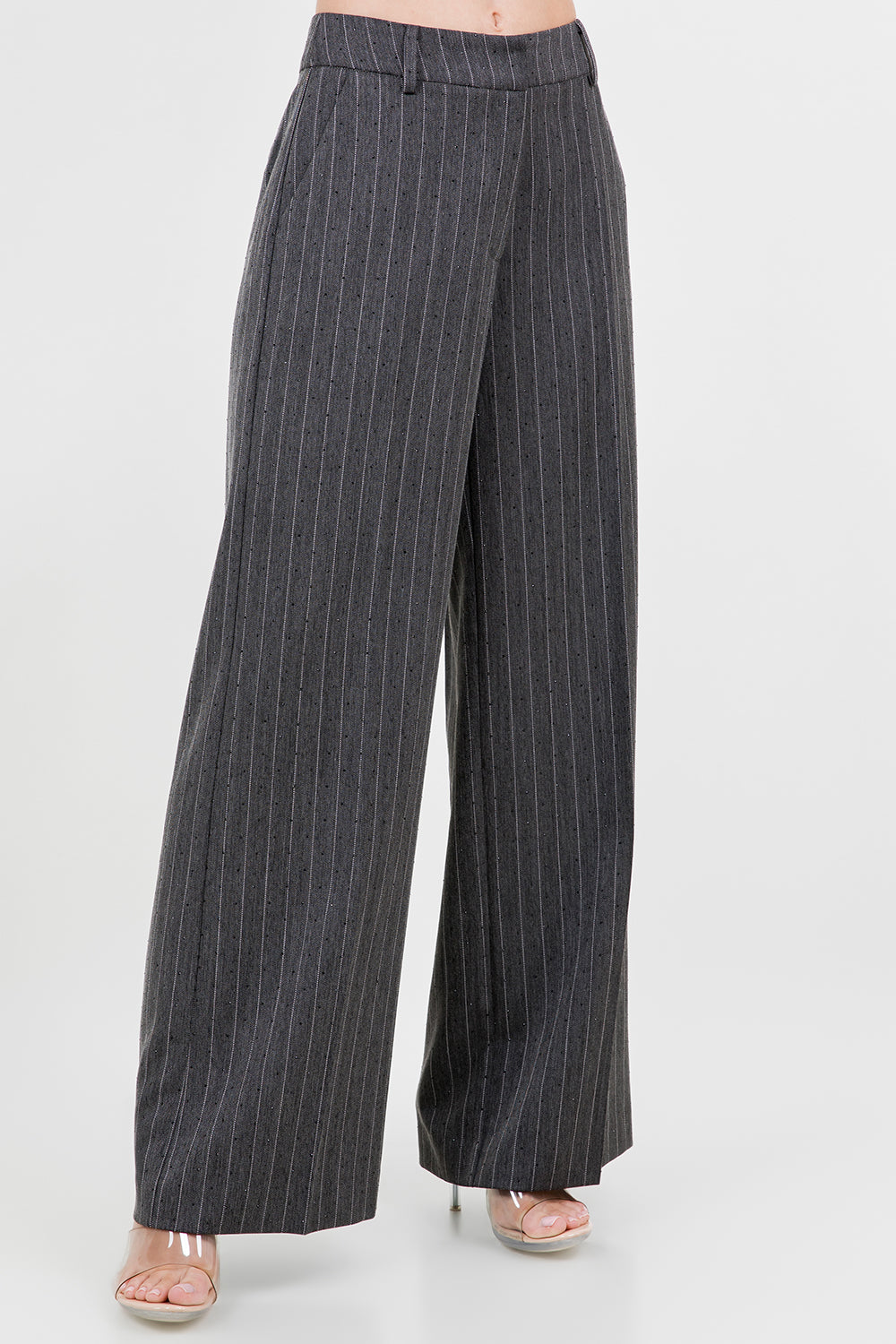 Rhinestone Pinstripe Trousers - charcoal, womens pants/matching set collection