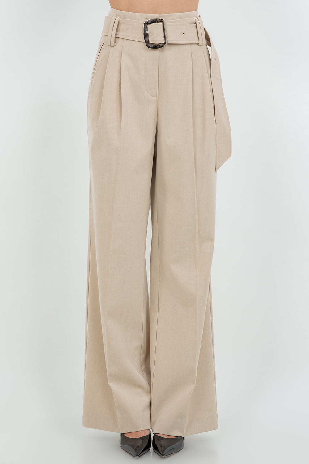 Straight Leg Trouser With Belt - tan, womens pants collection