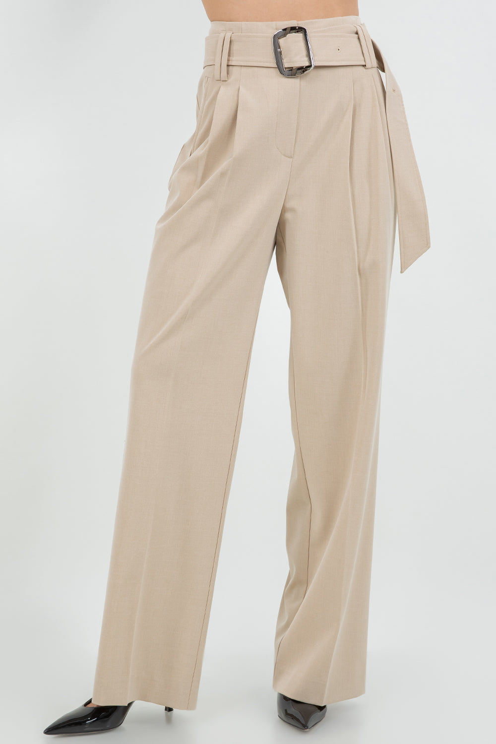 Straight Leg Trouser With Belt - tan, womens pants collection