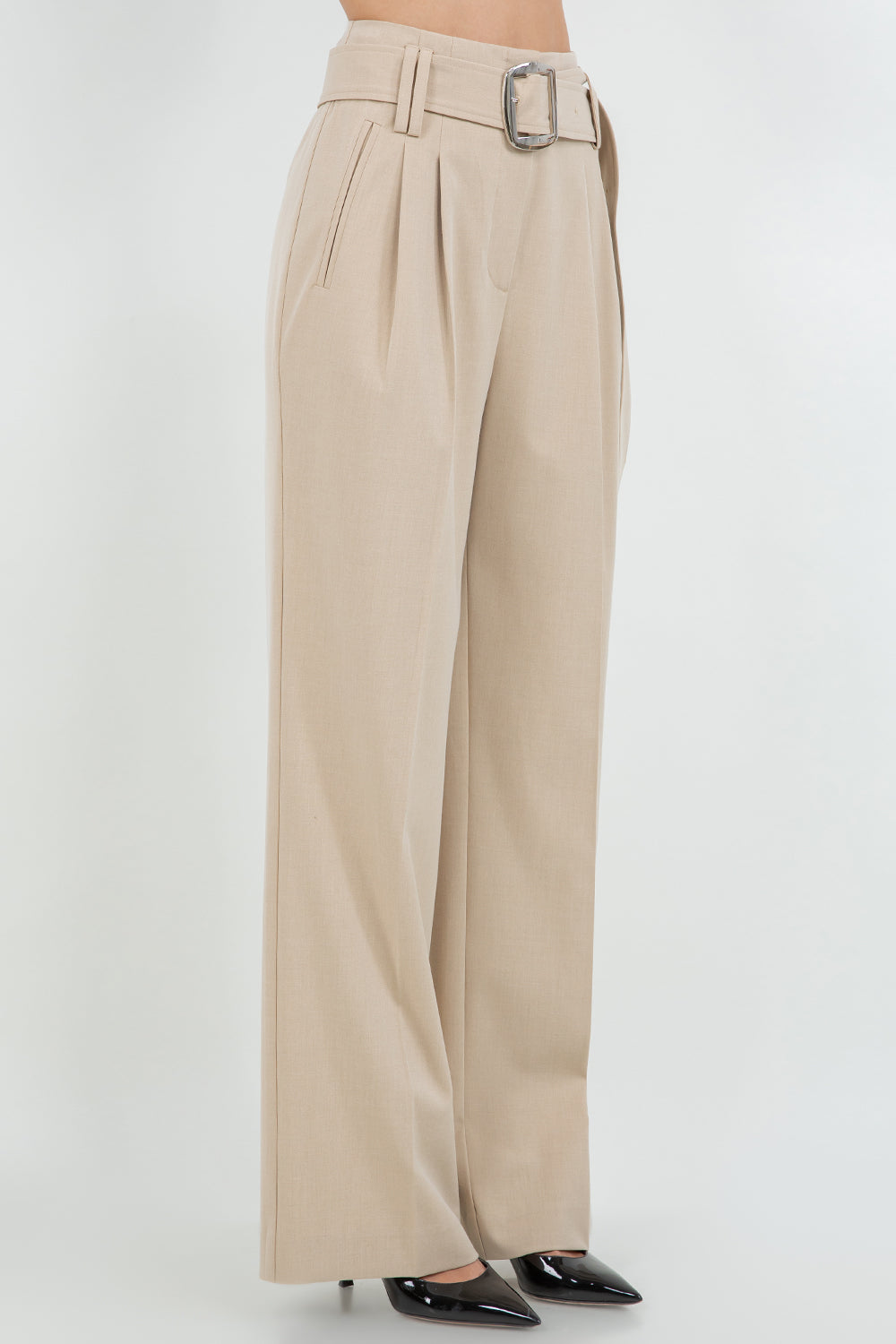 Straight Leg Trouser With Belt - tan, womens pants collection