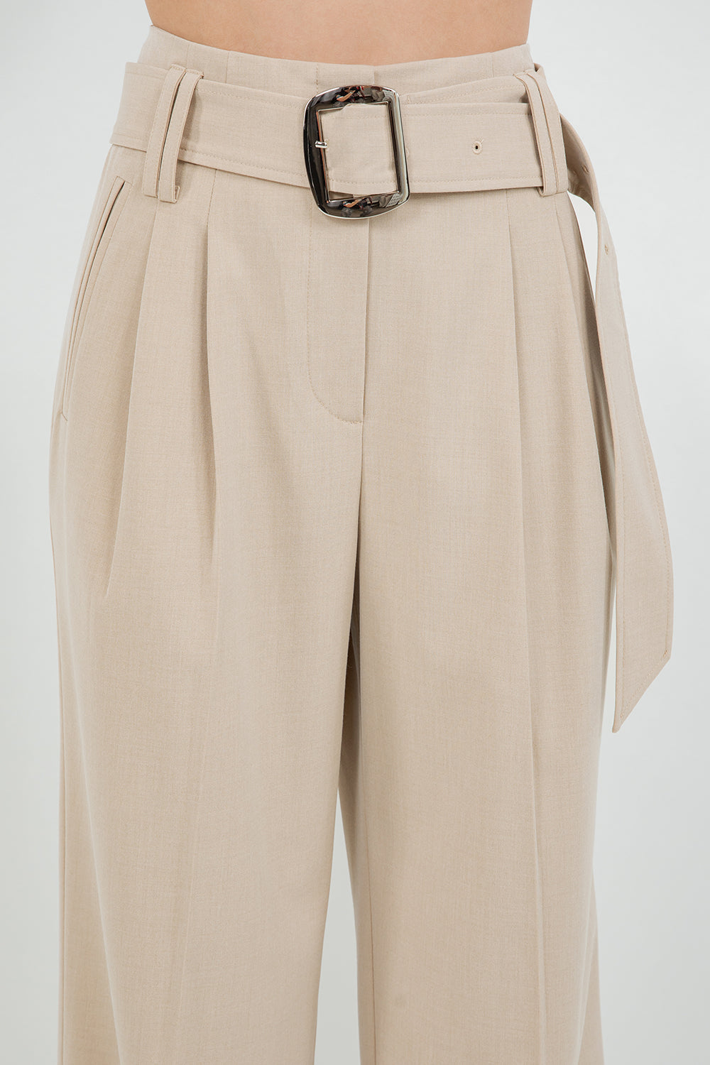 Straight Leg Trouser With Belt - tan, womens pants collection